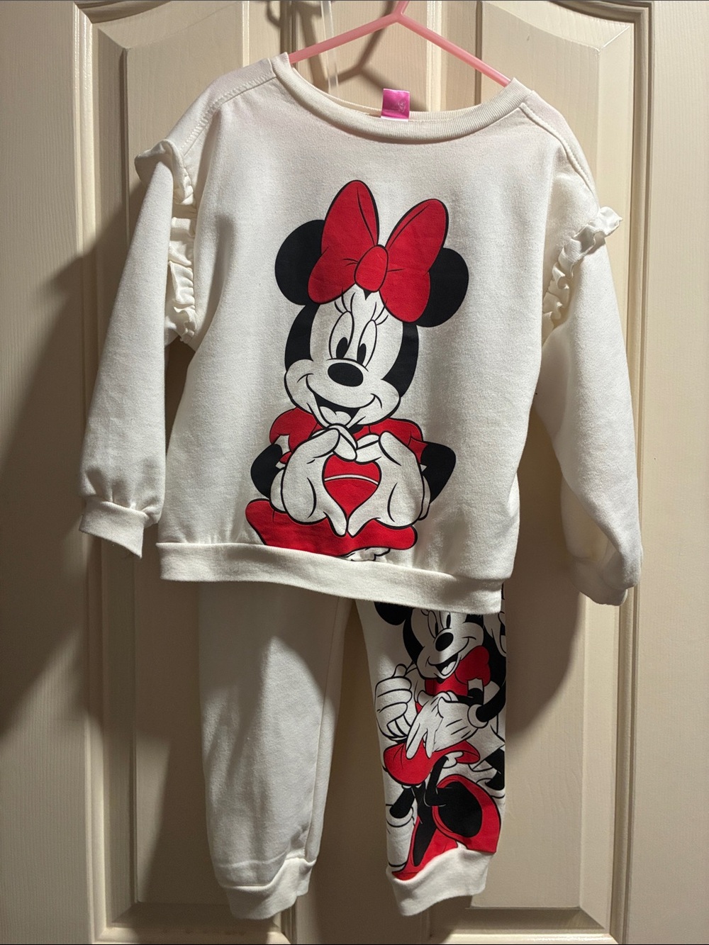 Disney Girls Cream and Red Minnie Mouse Pajama Set